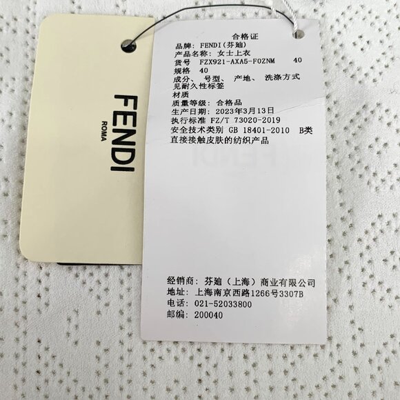 Fendi White Perforated Logo Long Sleeve Top High Collar Womens Size 40 - Picture 6 of 8